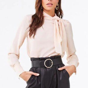 Forever 21 Tie-Neck Curved Hem Top - Small